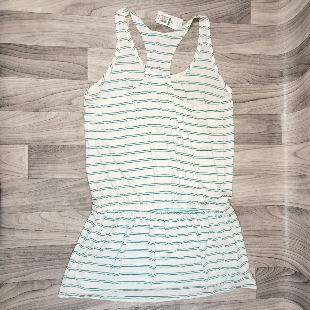 Splendid Short Tank Dress Womens Size L Green Striped Elasticized Drop Waist - Picture 2 of 6